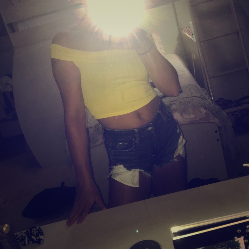 yellow off the shoulder crop top
